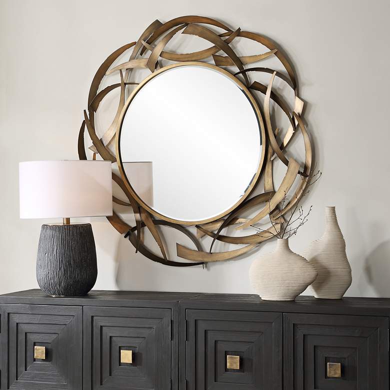 Image 1 Uttermost Cutting Edge Golden Bronze 55" Round Wall Mirror in scene