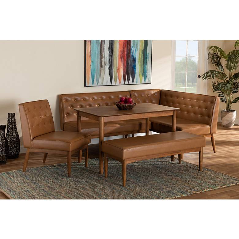 Image 1 Riordan Tan Faux Leather 5-Piece Dining Nook Set in scene