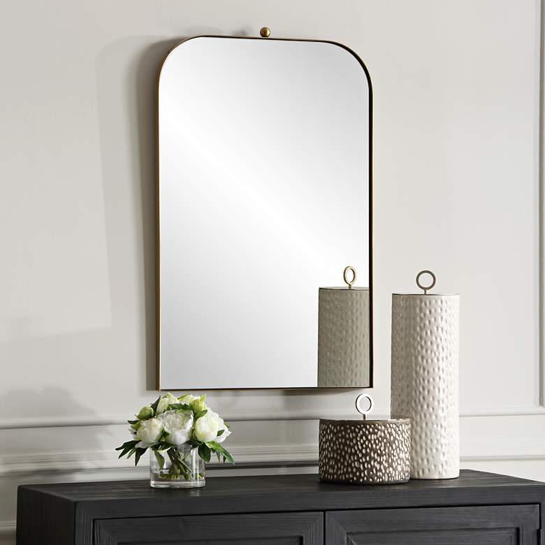 Image 1 Uttermost Cassidy Brass Plated 21" x 33" Arch Wall Mirror in scene