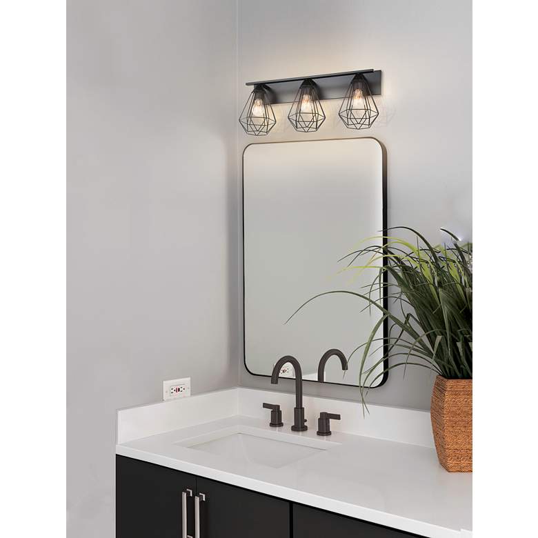 Image 1 Eglo Tarbes 25 1/4" Wide Matte Black 3-Light Bath Light in scene