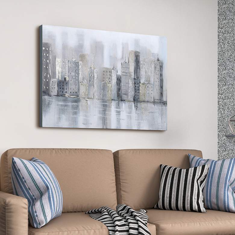 Image 1 Foggy City 40" Wide Textured Metallic Canvas Wall Art in scene