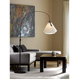 Image1 of Hubbardton Forge Mobius Dark Smoke Adjustable Arc Floor Lamp in scene