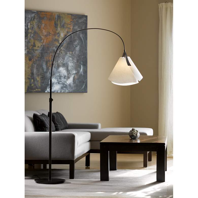 Image 1 Hubbardton Forge Mobius Dark Smoke Adjustable Arc Floor Lamp in scene