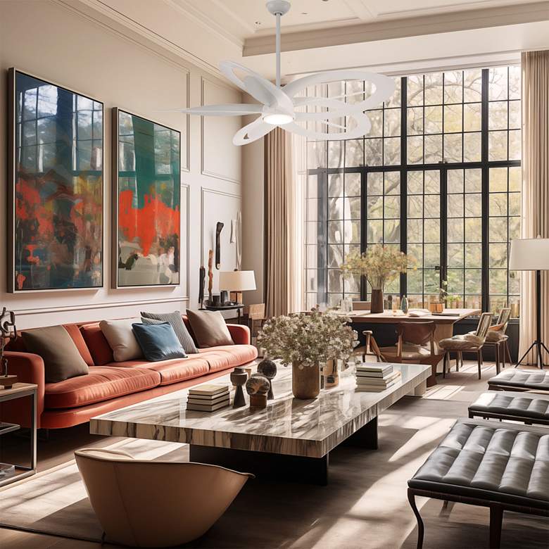 Image 1 60" Minka Aire Pinup Flat White Indoor LED Ceiling Fan with Remote in scene