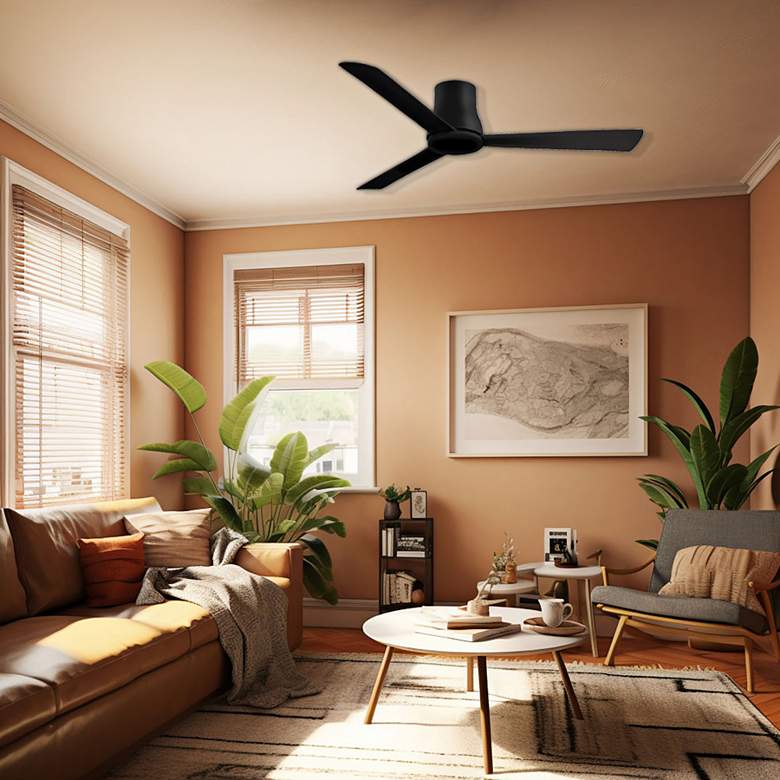 Image 1 52" Minka Aire Simple Flush Coal Black Outdoor Hugger Ceiling Fan in scene
