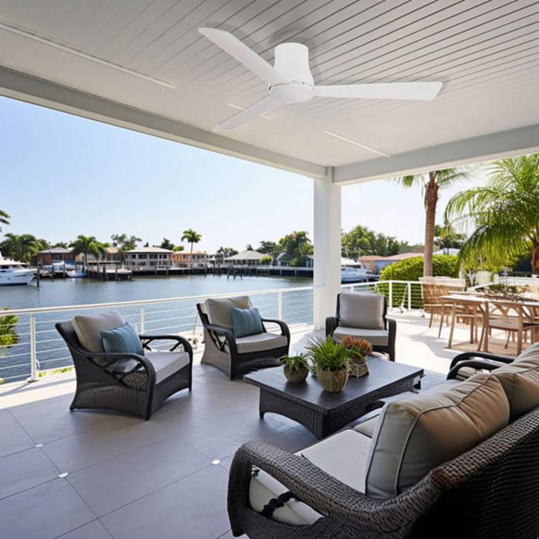 Image 1 52" Minka Aire Simple Flush Flat White Outdoor Hugger Ceiling Fan in scene
