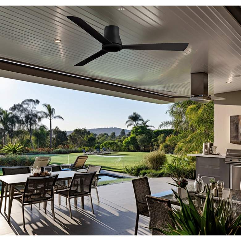 Image 1 60" Minka Aire Simple Flush Coal Black Outdoor Hugger Ceiling Fan in scene