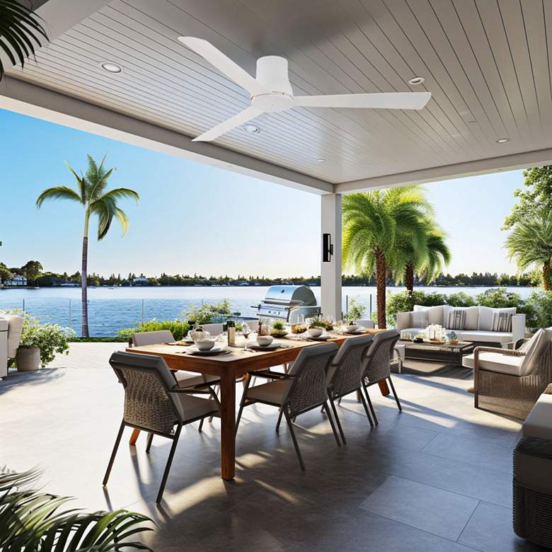 Image 1 60" Minka Aire Simple Flush Flat White Outdoor Hugger Ceiling Fan in scene