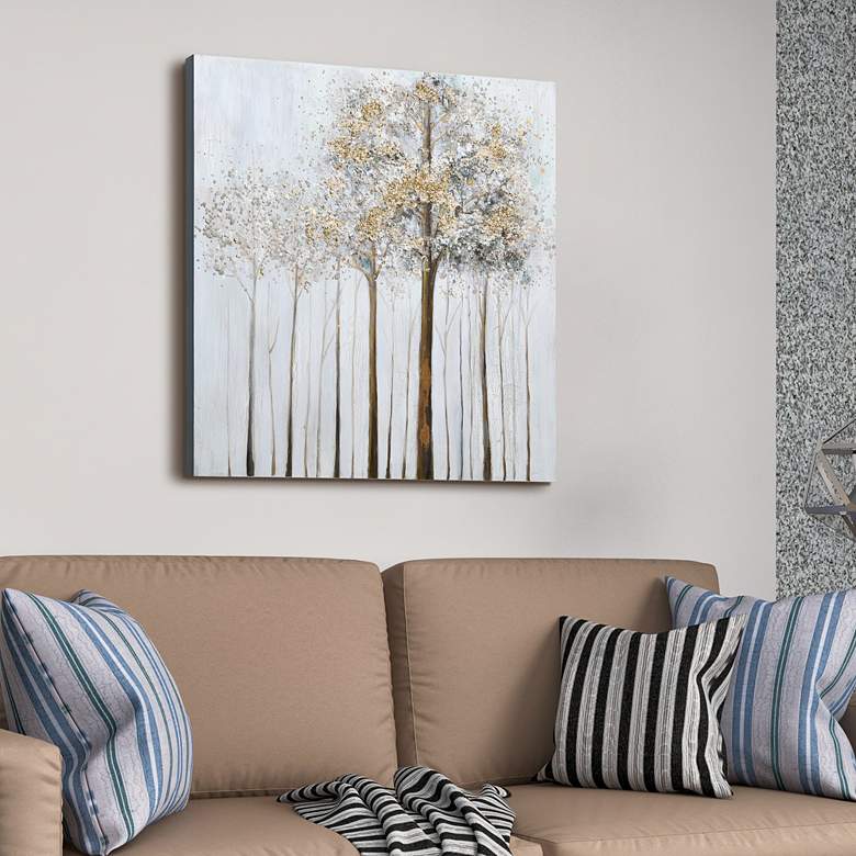Image 1 Winter Forest 2 36" Square Textured Metallic Canvas Wall Art in scene