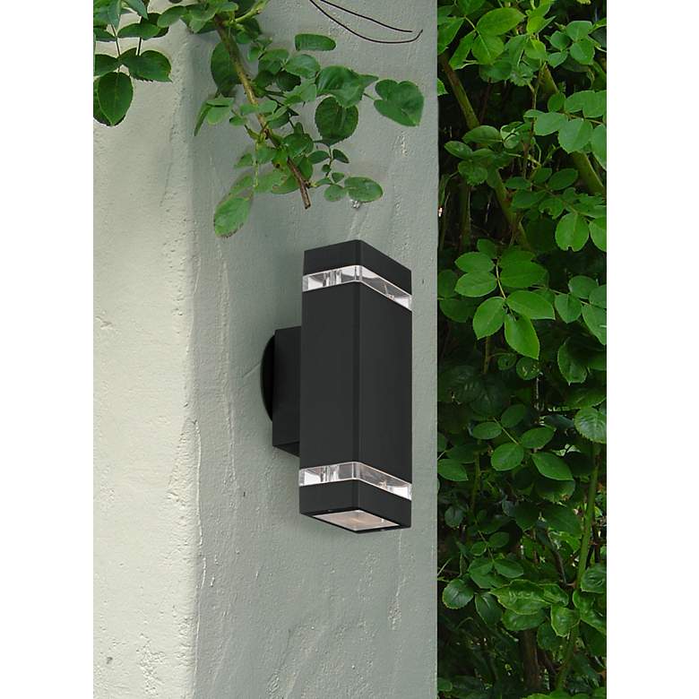 Image 1 Possini Euro Skyridge 10 1/2 inch Black Up-Down Modern Outdoor Wall Light in scene
