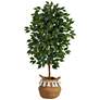 4ft. Artificial Ficus Tree with Handmade Jute &#38; Cotton Basket with Tass