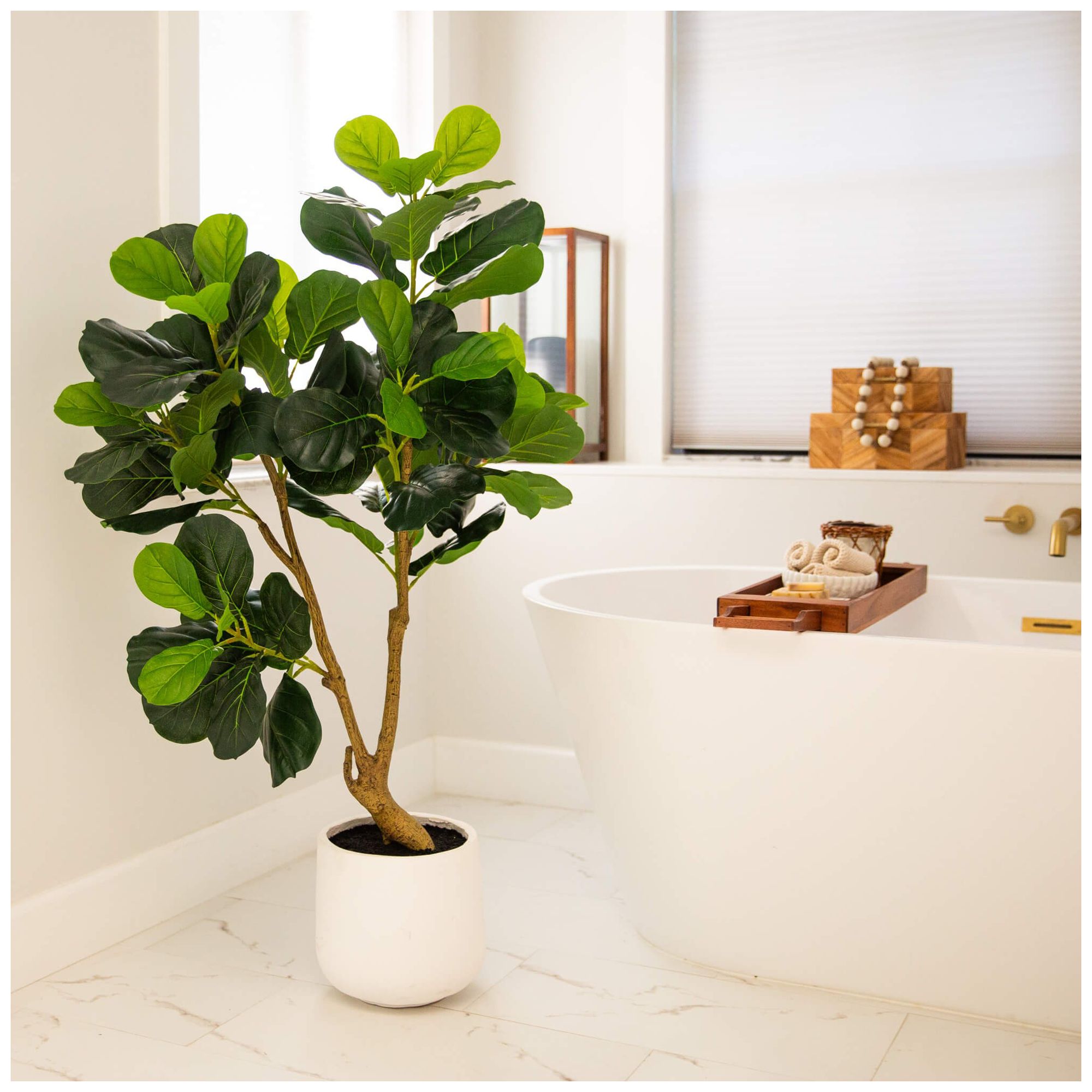 Image 7 4ft. Artificial Lush Fiddle Leaf Tree in Decorative White Planter more views