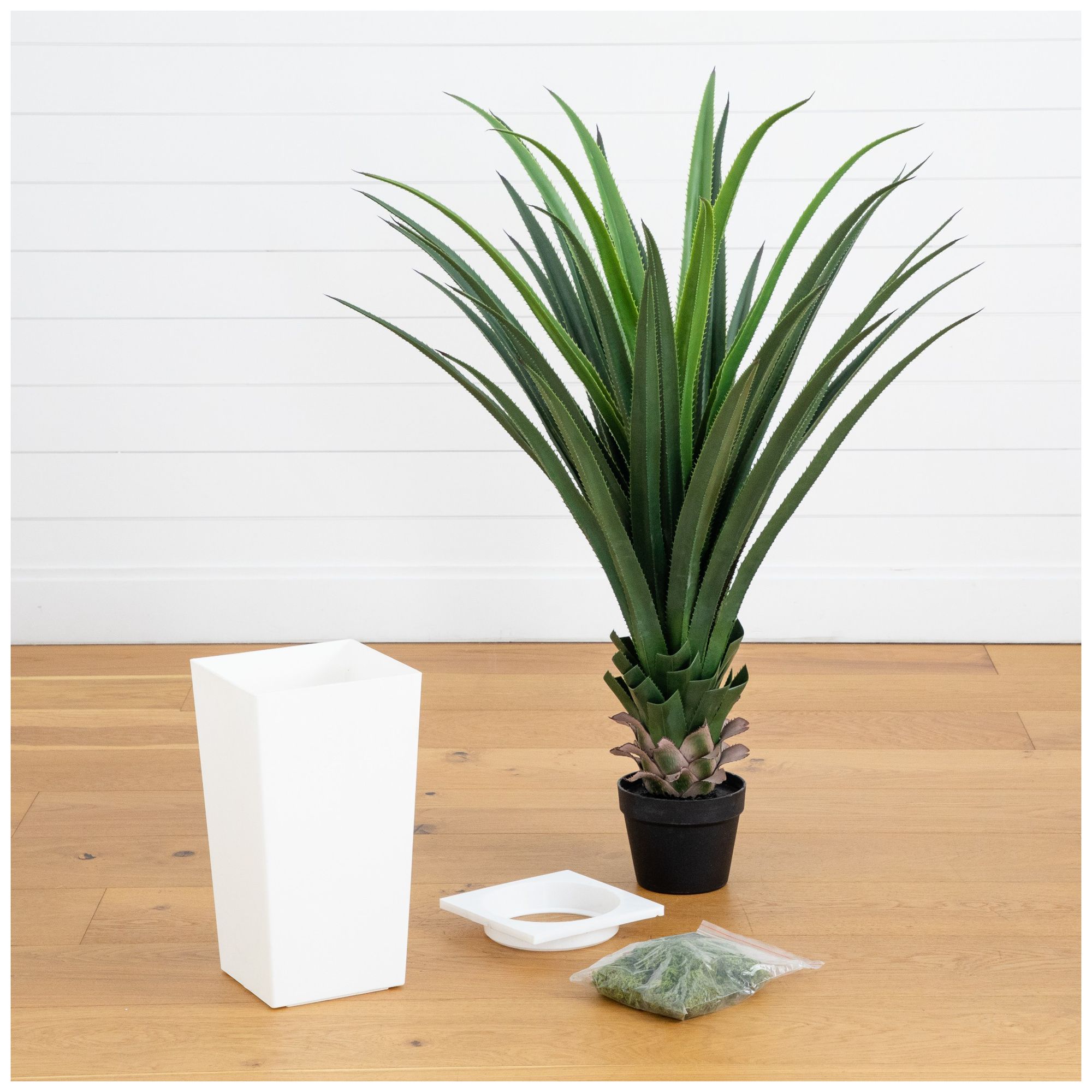 Image 4 4ft. UV Resistant Artificial Spiked Agave Plant in White Tower Planter more views