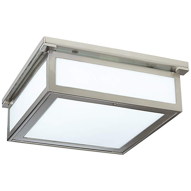 Image 1 4J414 - Brushed steel square flushmount cased w/white glass