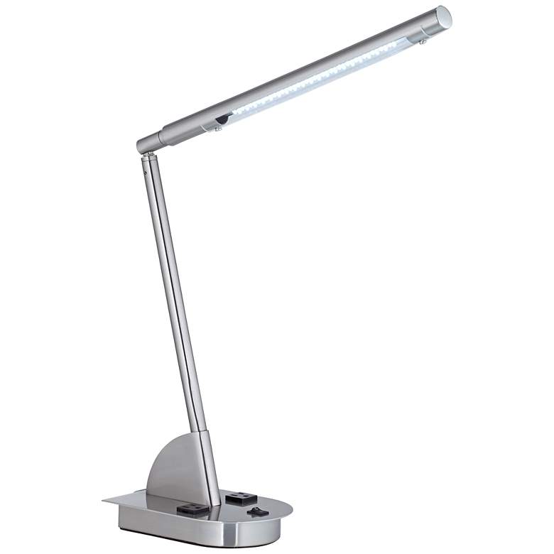 Image 1 4M829 - Adjustable Brushed Nickel Table Lamp with Outlets