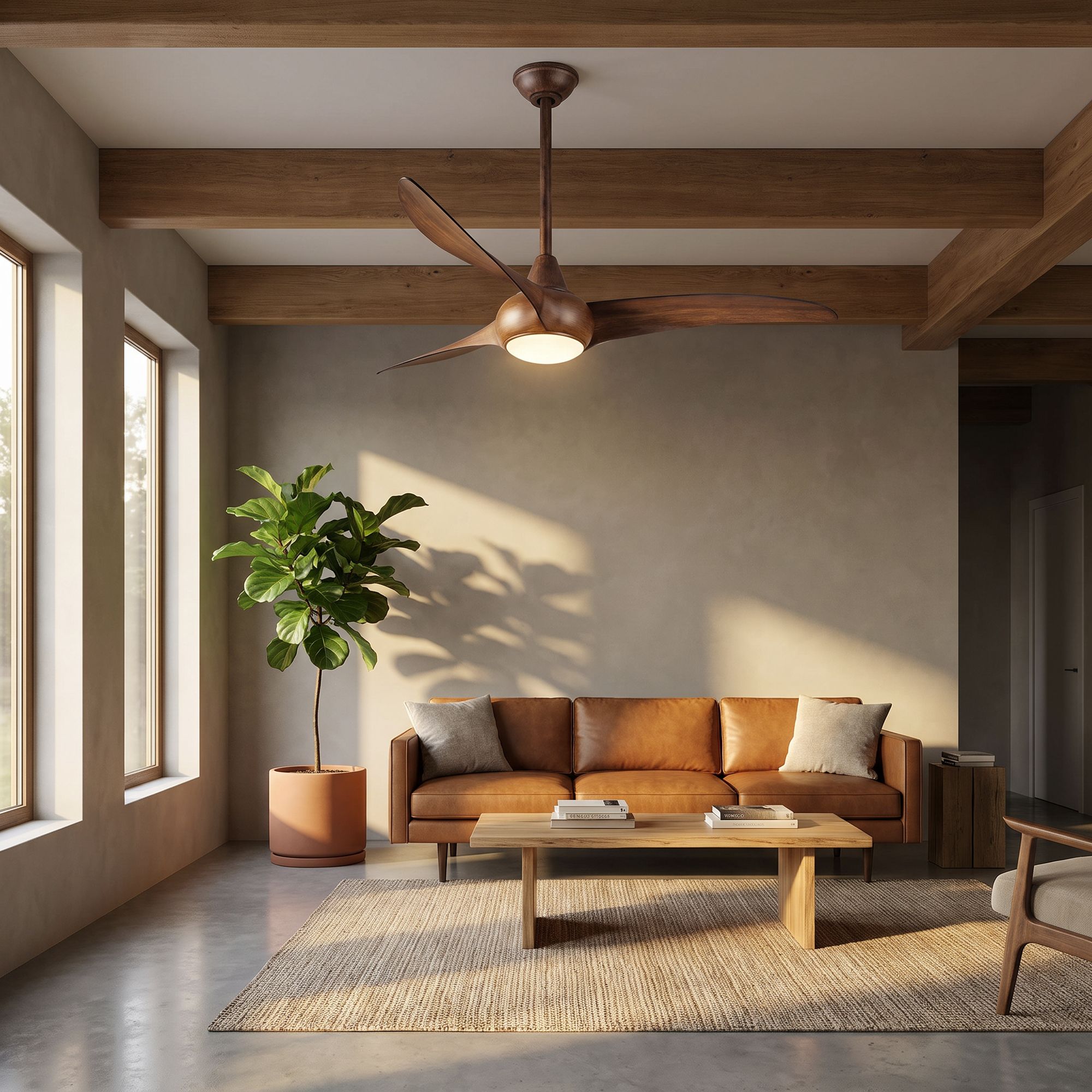 Image 1 Minka Aire Light Wave 52-inch LED Distressed Koa Ceiling Fan in scene