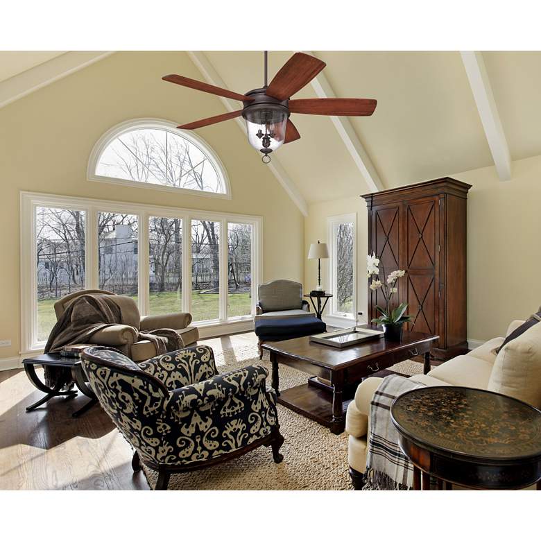 Image 1 60" Craftmade Fredericksburg Bronze Gilded Ceiling Fan with Remote in scene