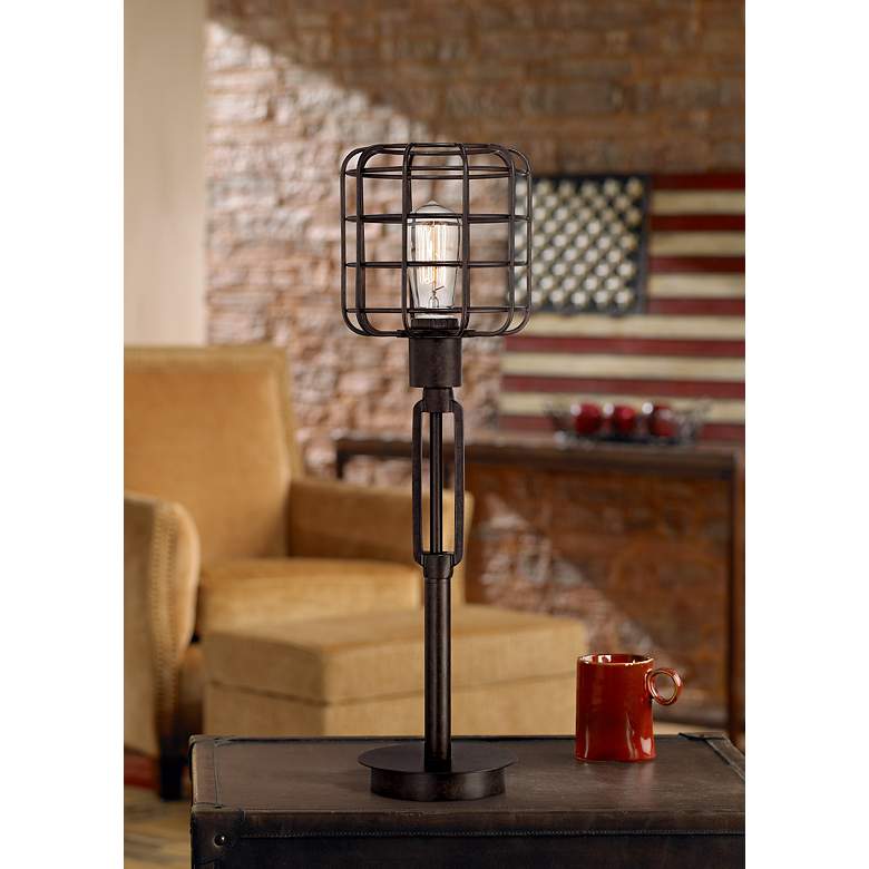 Image 1 Franklin Iron Works 24 inch Bronze Industrial Cage Accent Lamp in scene