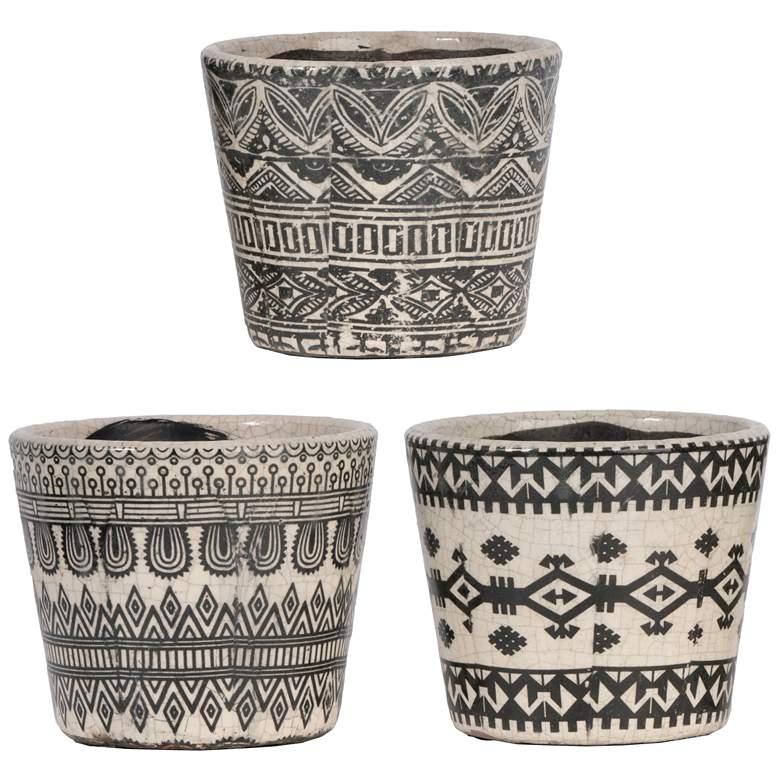 Image 1 5.5 inch Black Patterned Terracotta Planters - Set of 3