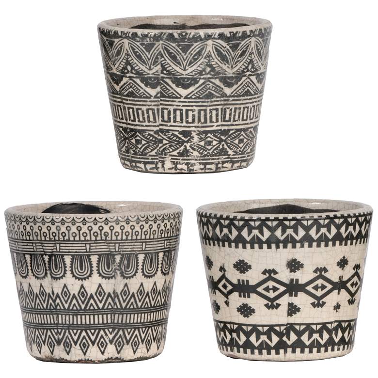 Image 1 5.5" Black Patterned Terracotta Planters - Set of 3