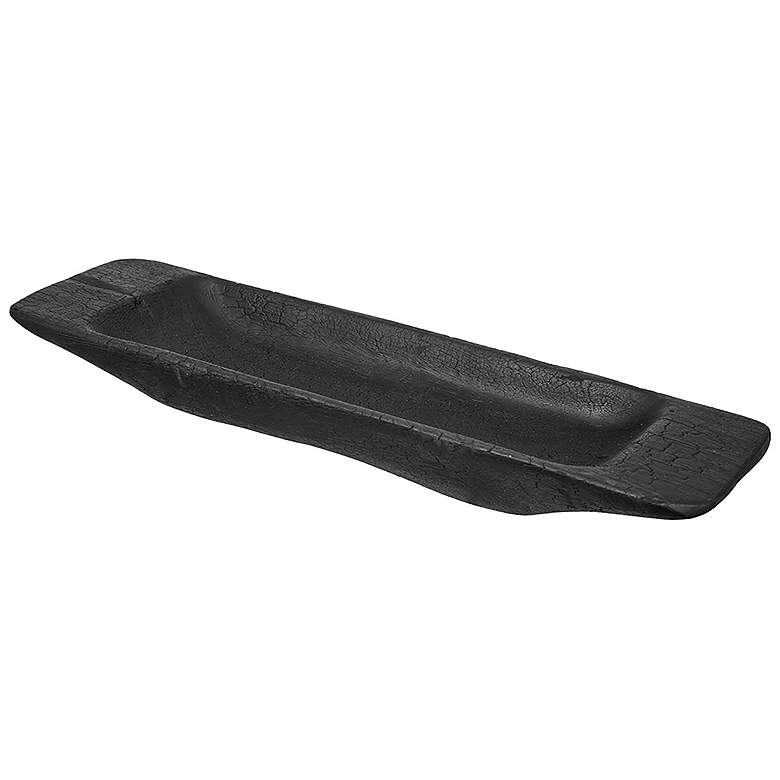 Image 1 5.5" Wide Black Teak Wood Rectangle Tray