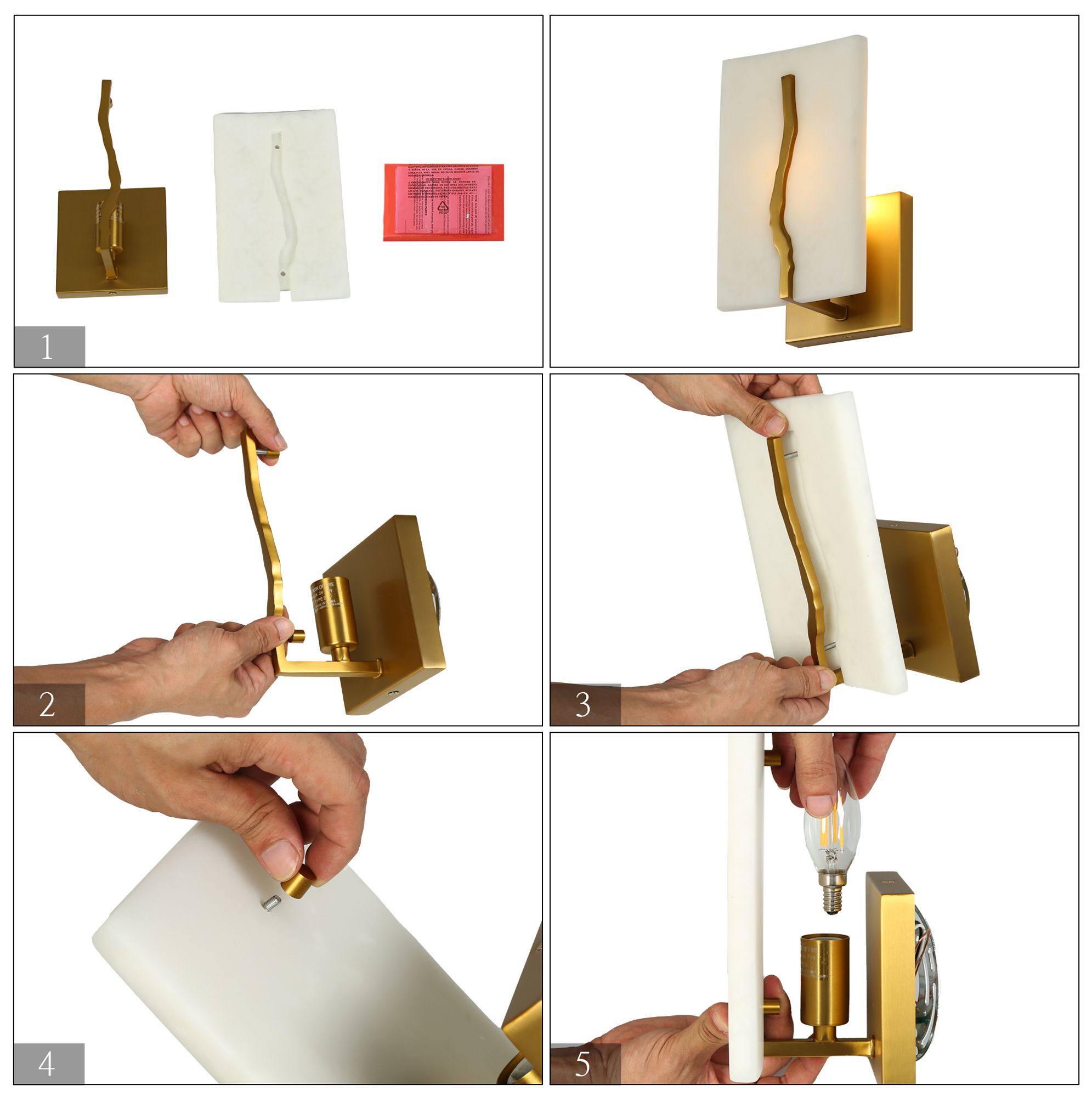 Image 3 5.5" Wide Brass and Imitation Marble Flakes Sconces more views