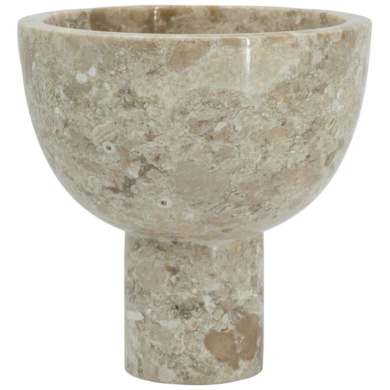 Image 1 5.9 inch High Cream Round Marble Pedestal Bowl