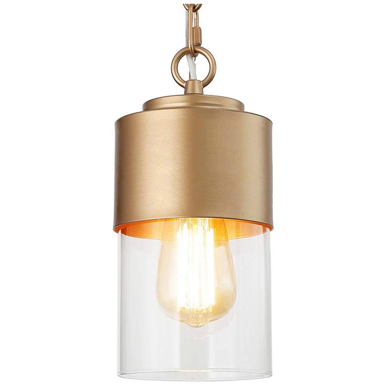 Image 1 5" Wide Dark Gold Metal Cylinder Pendant Light