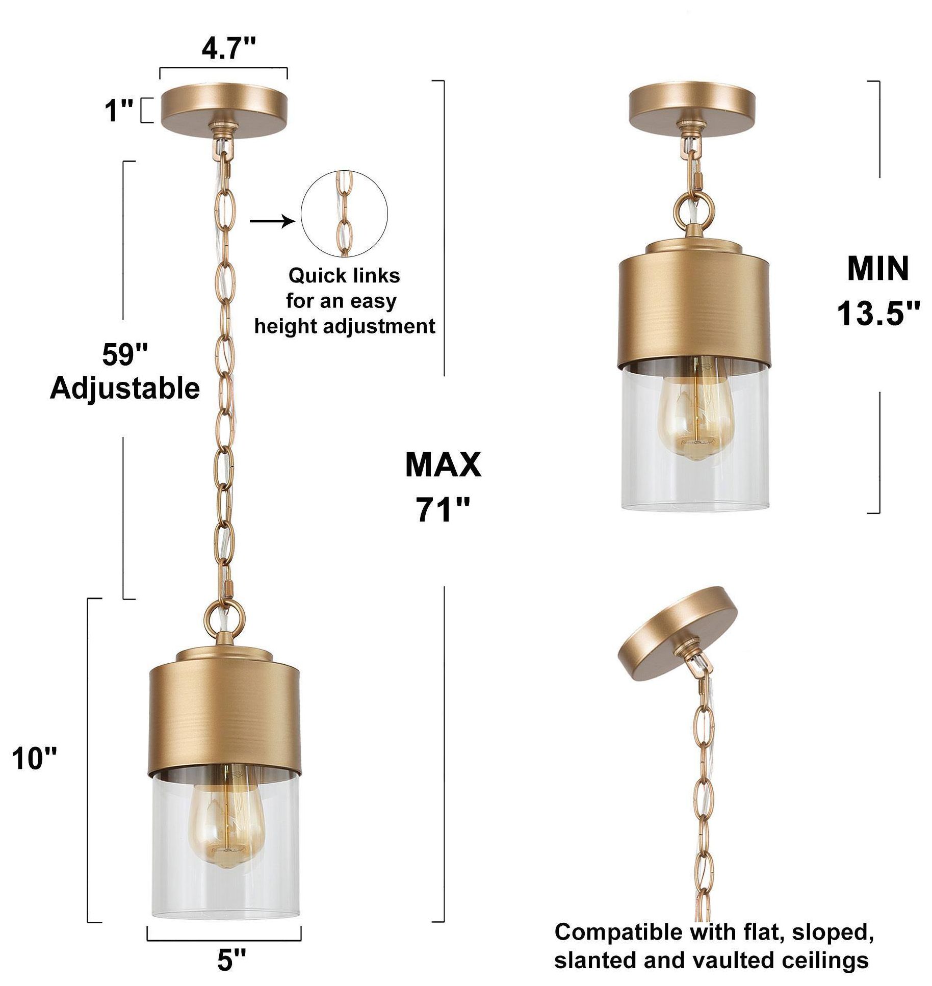 Image 4 5" Wide Dark Gold Metal Cylinder Pendant Light more views