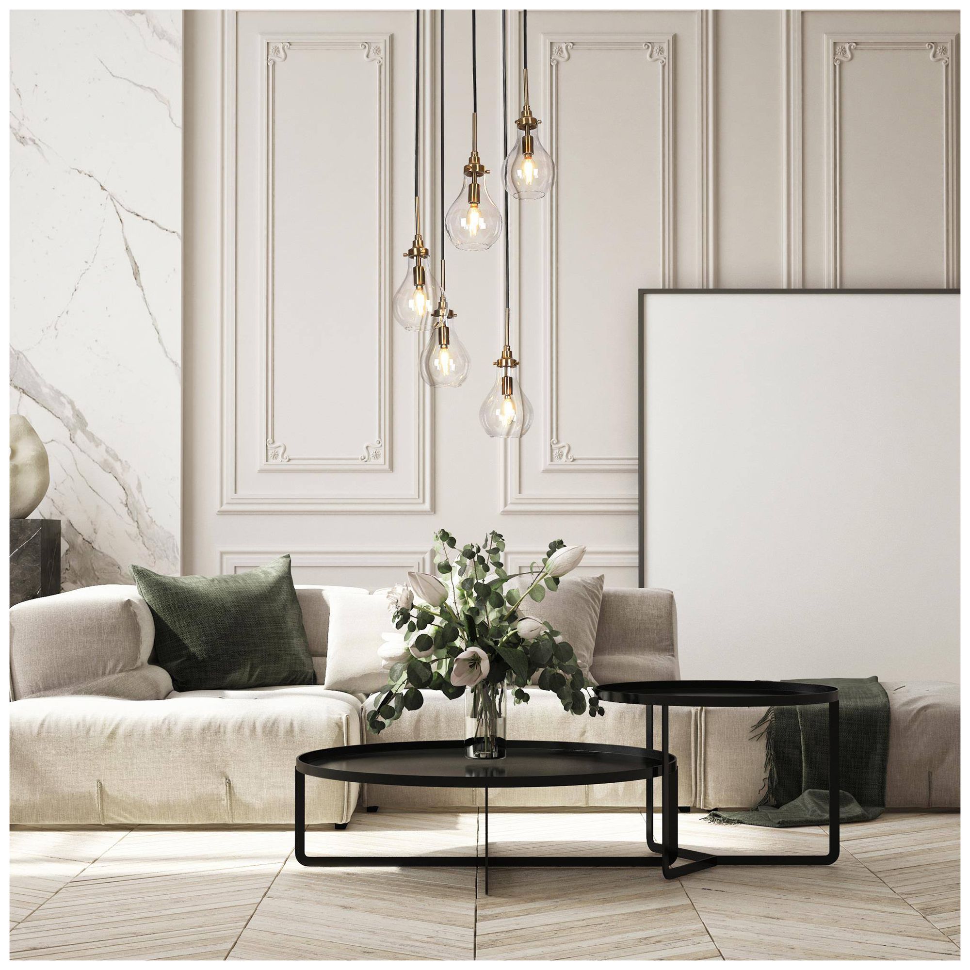 Image 5 5-Light 15"W Cluster Black and Imitation Electroplated Copper Chandeliers more views