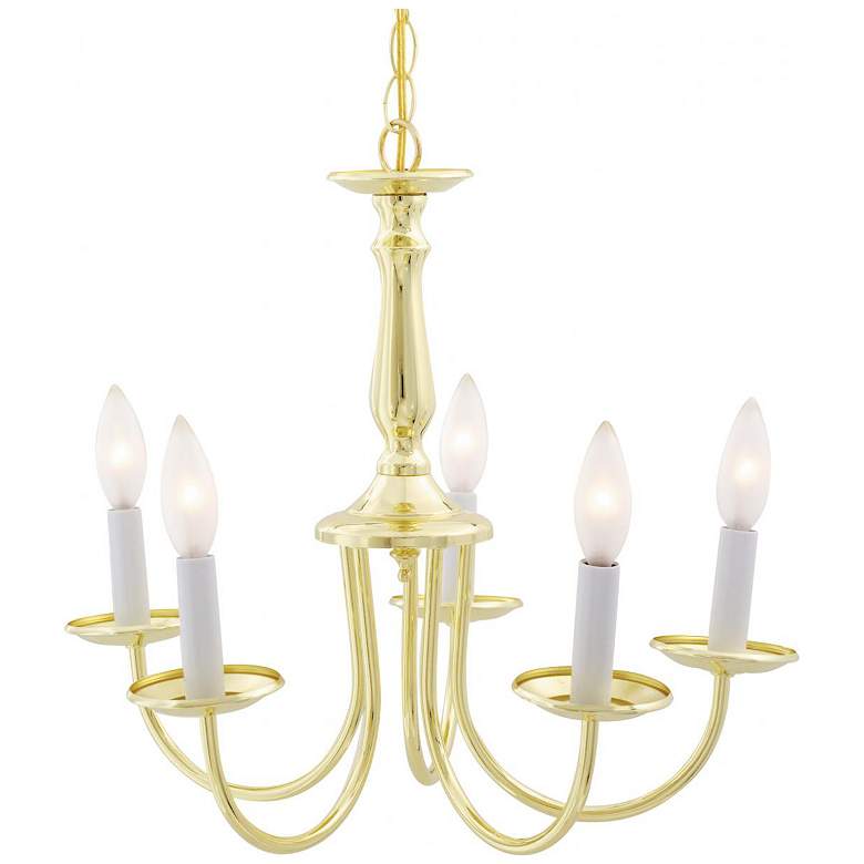 Image 1 5 Light - 18 inch - Chandelier - with Candlesticks - Polished Brass Finish