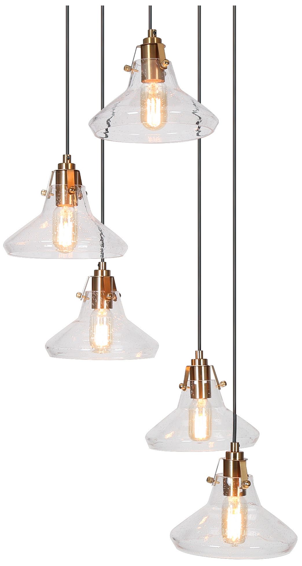 5-Light 19.7"W Cluster Matt Black and Plated Brass Chandeliers