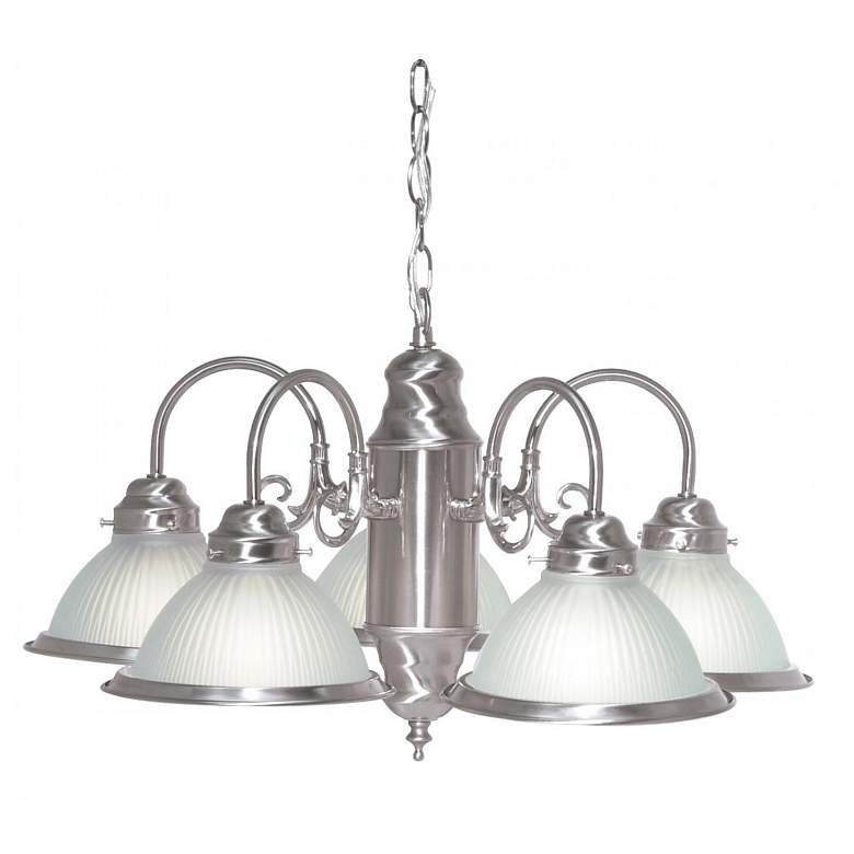 Image 1 5 Light - 22 inch - Chandelier w Frosted Ribbed Shades - Brushed Nickel Fi