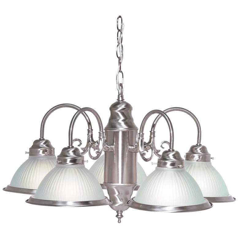 Image 1 5 Light - 22" - Chandelier w Frosted Ribbed Shades - Brushed Nickel Fi