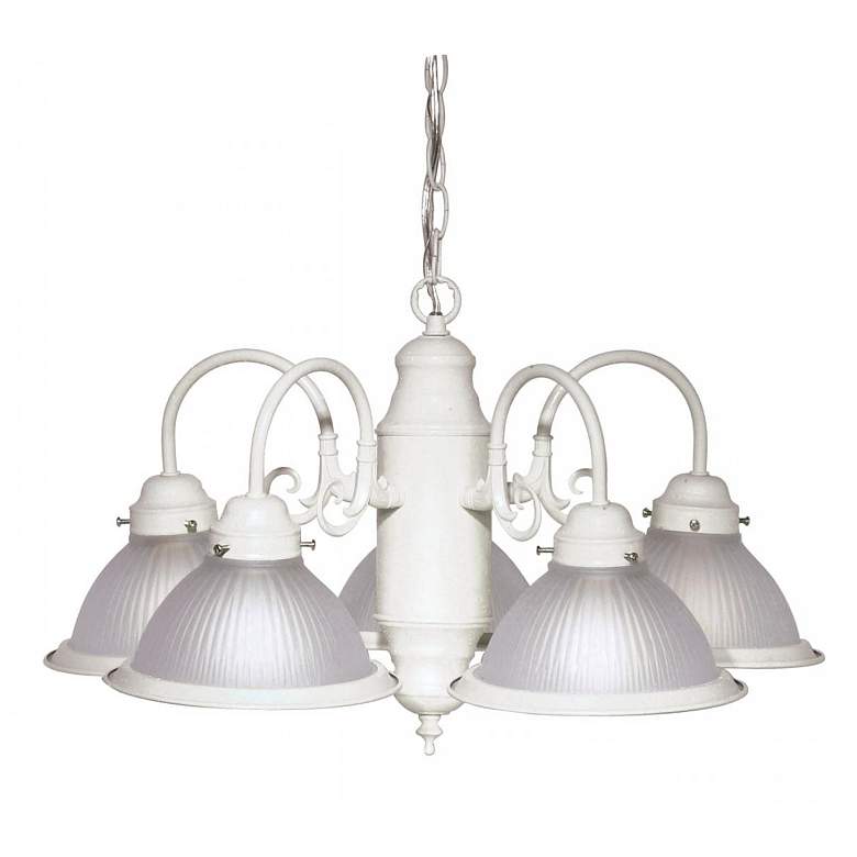 Image 1 5 Light - 22" - Chandelier w Frosted Ribbed Shades - Textured White Fi