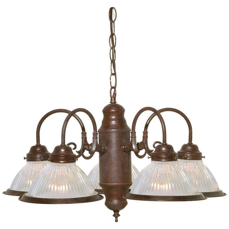 Image 1 5 Light - 22 inch - Chandelier - With Clear Ribbed Shades - Old Bronze Fin