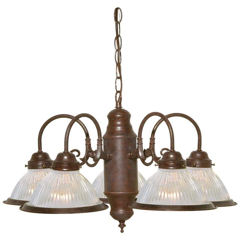 Image 1 5 Light - 22" - Chandelier - With Clear Ribbed Shades - Old Bronze Fin