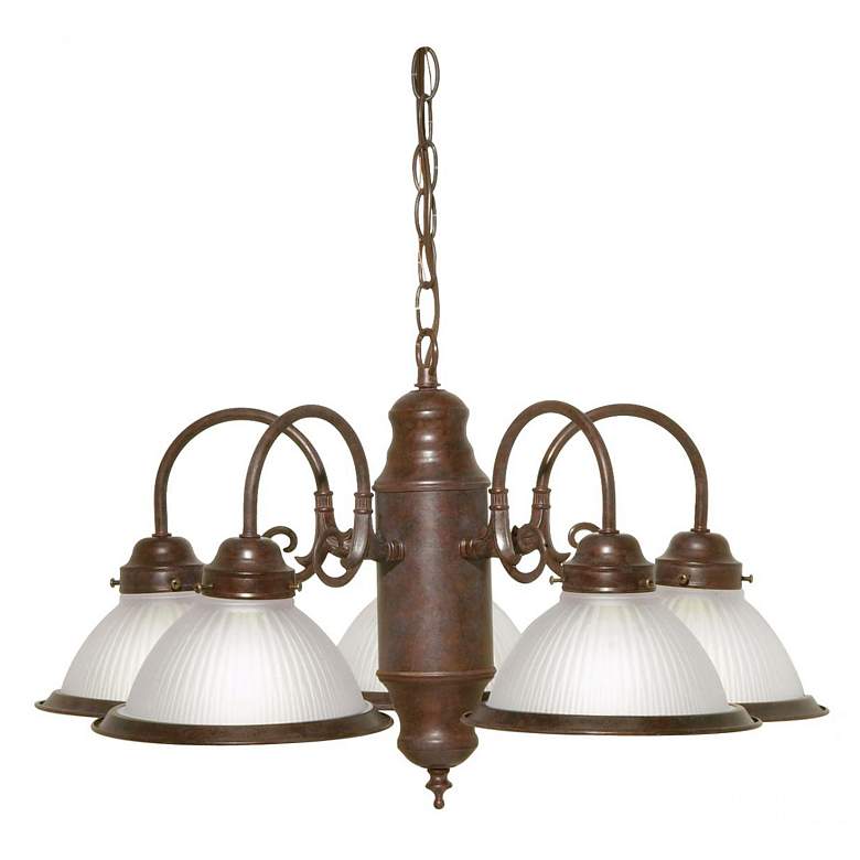 Image 1 5 Light - 22 inch - Chandelier - With Frosted Ribbed Shades - Old Bronze F