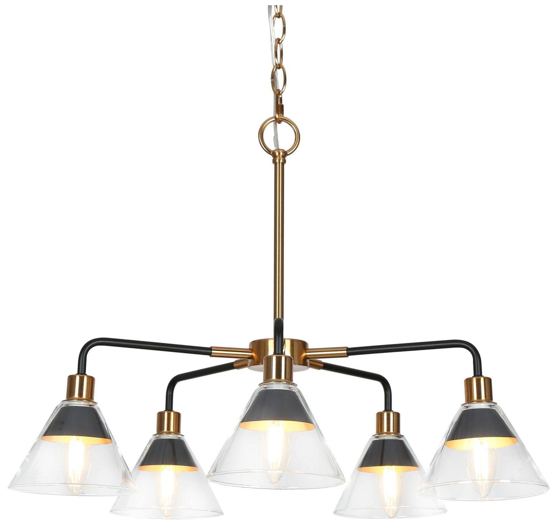 5-Light 23.6"W Branch Matt Black and Plated Brass Chandeliers