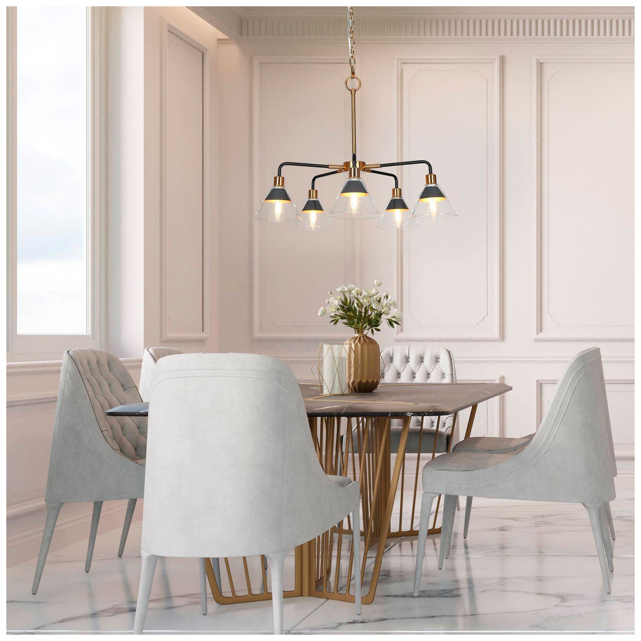 Image 6 5-Light 23.6"W Branch Matt Black and Plated Brass Chandeliers more views