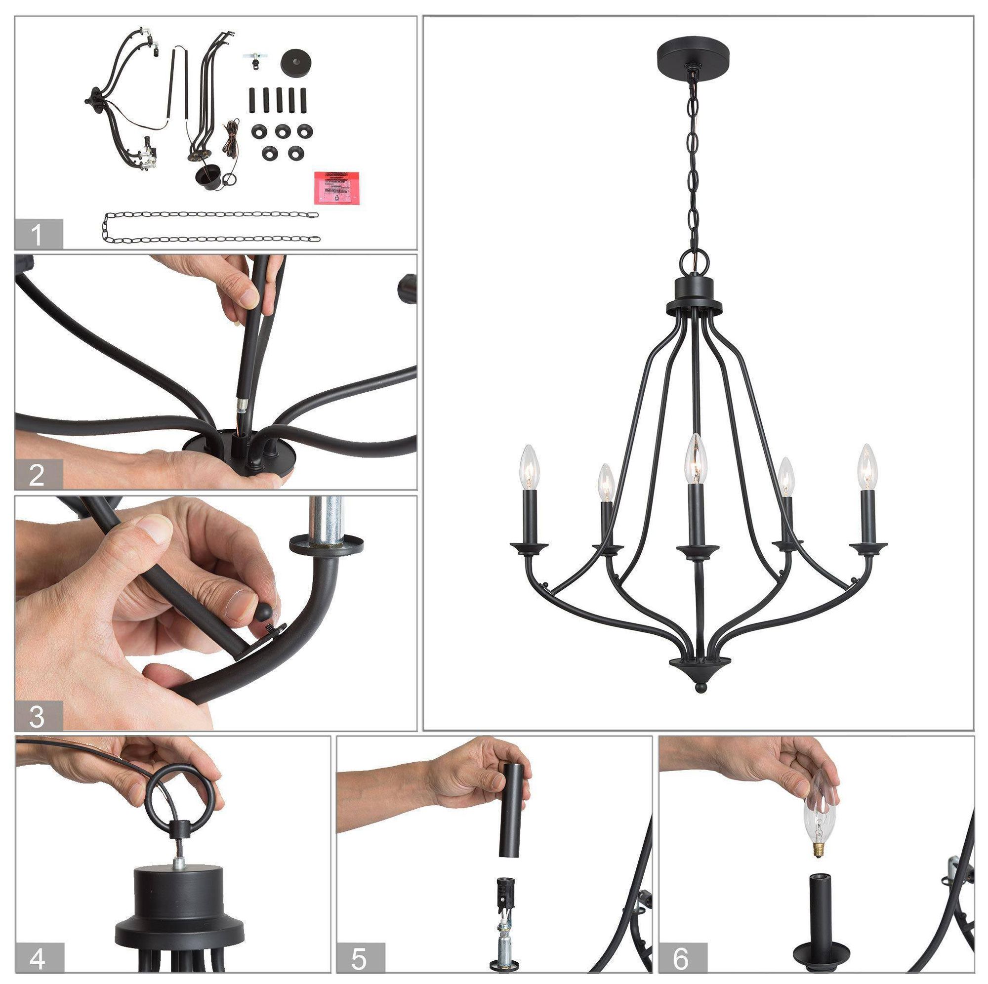 Image 7 5-Light 24"W Classic Black Chandeliers more views