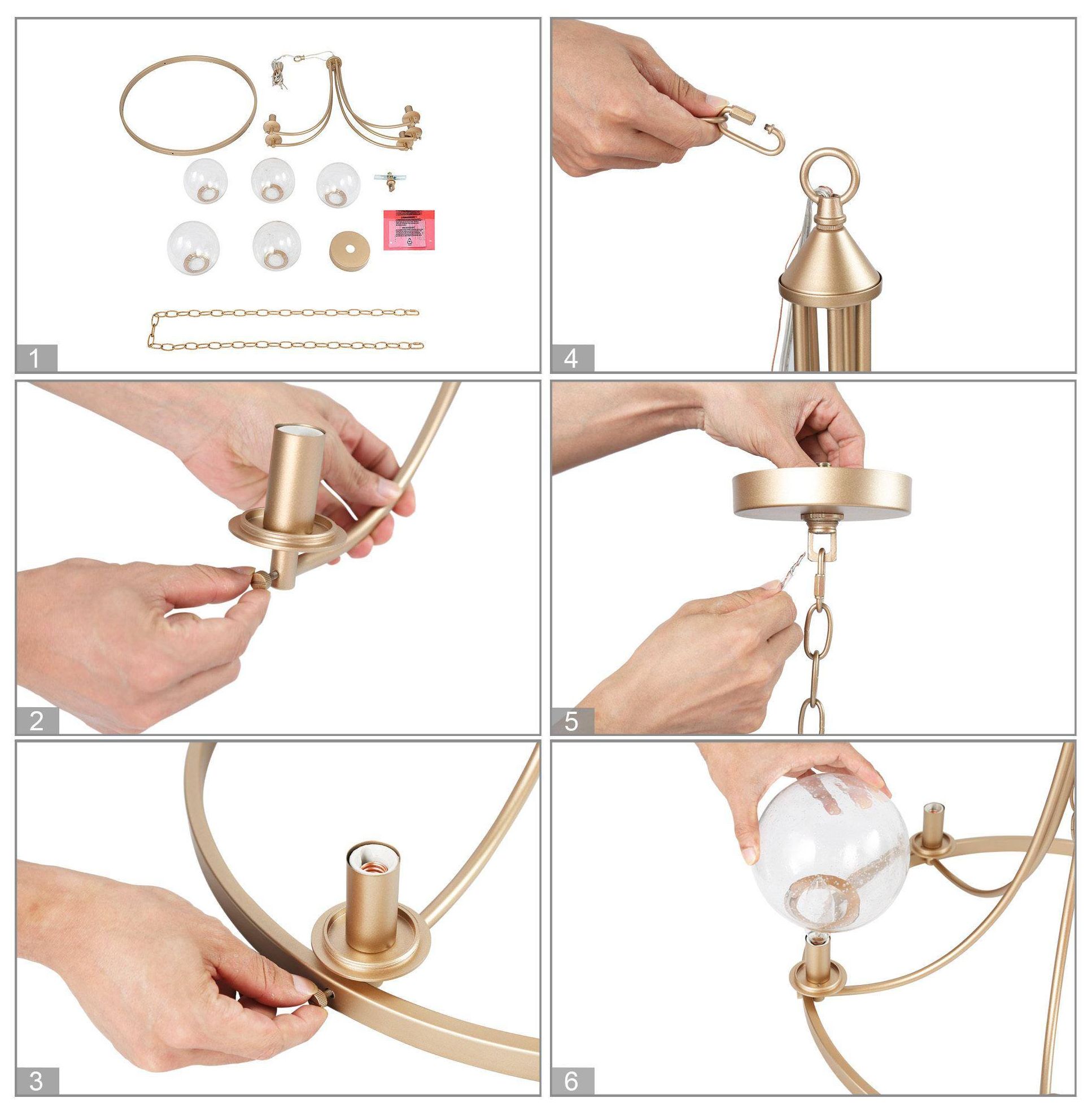 Image 6 5-Light 24"W Wheel Metallic Gold Chandeliers more views