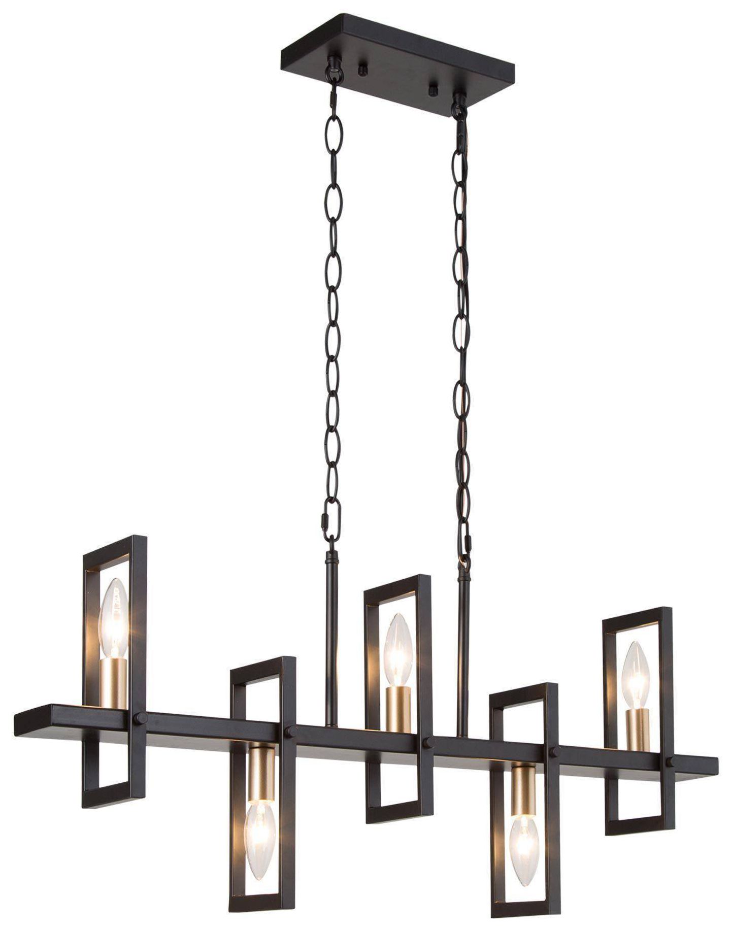 5-Light 31.9"W Linear Matt Black and Metallic Gold Chandeliers