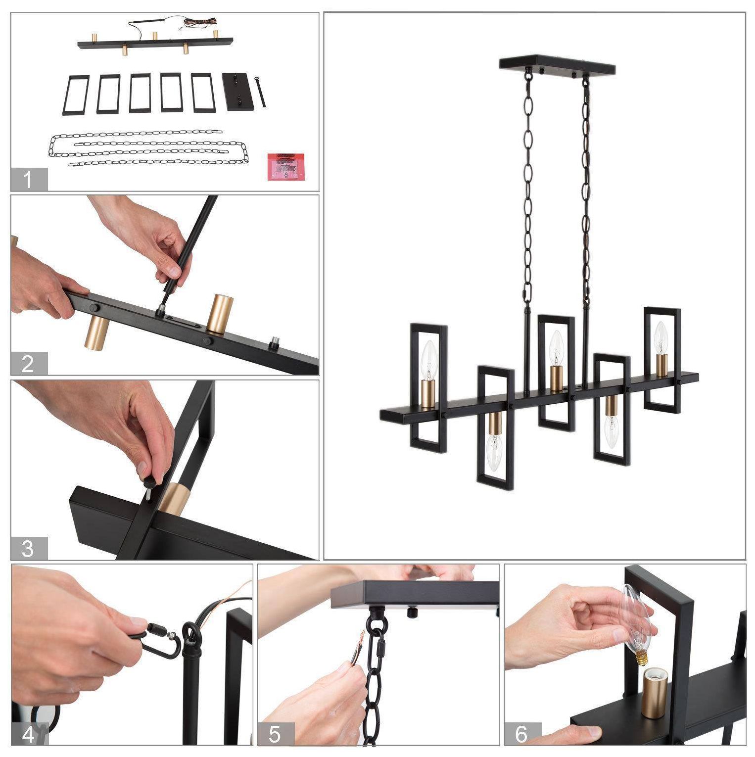 Image 6 5-Light 31.9"W Linear Matt Black and Metallic Gold Chandeliers more views