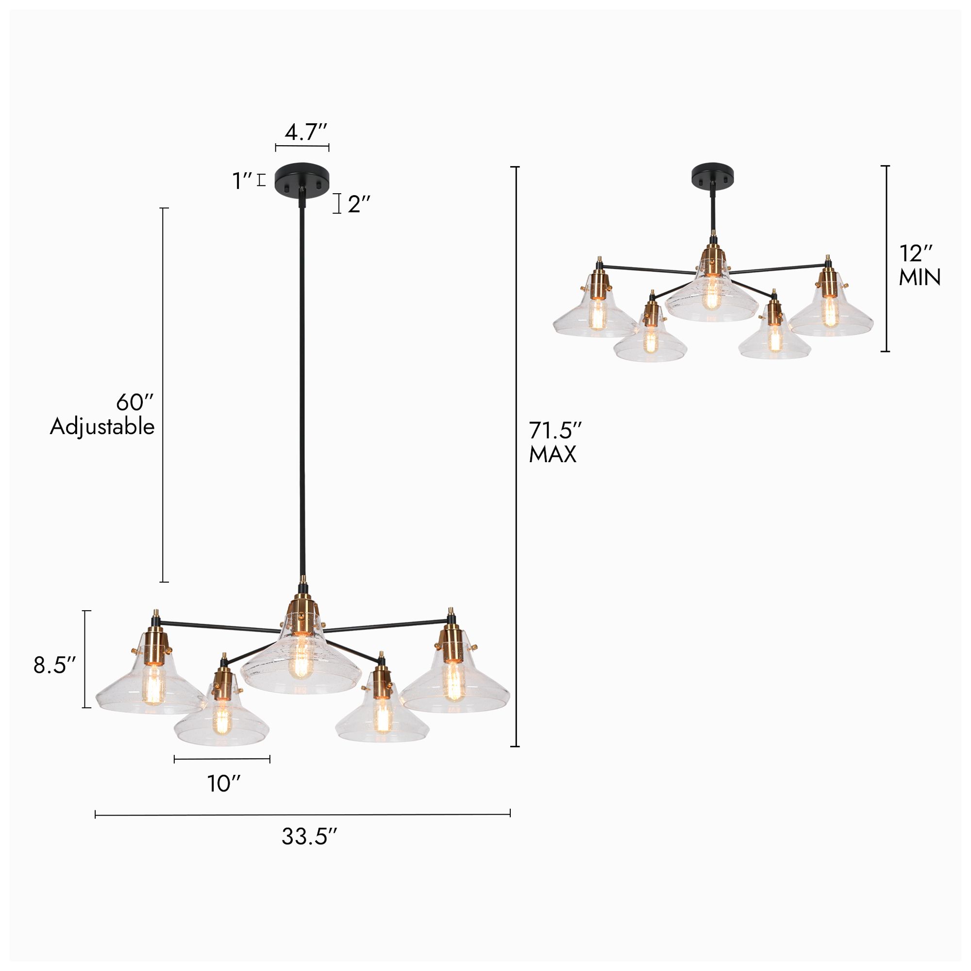 Image 3 5-Light 33.1"W Branch Matt Black and Plated Brass Chandeliers more views