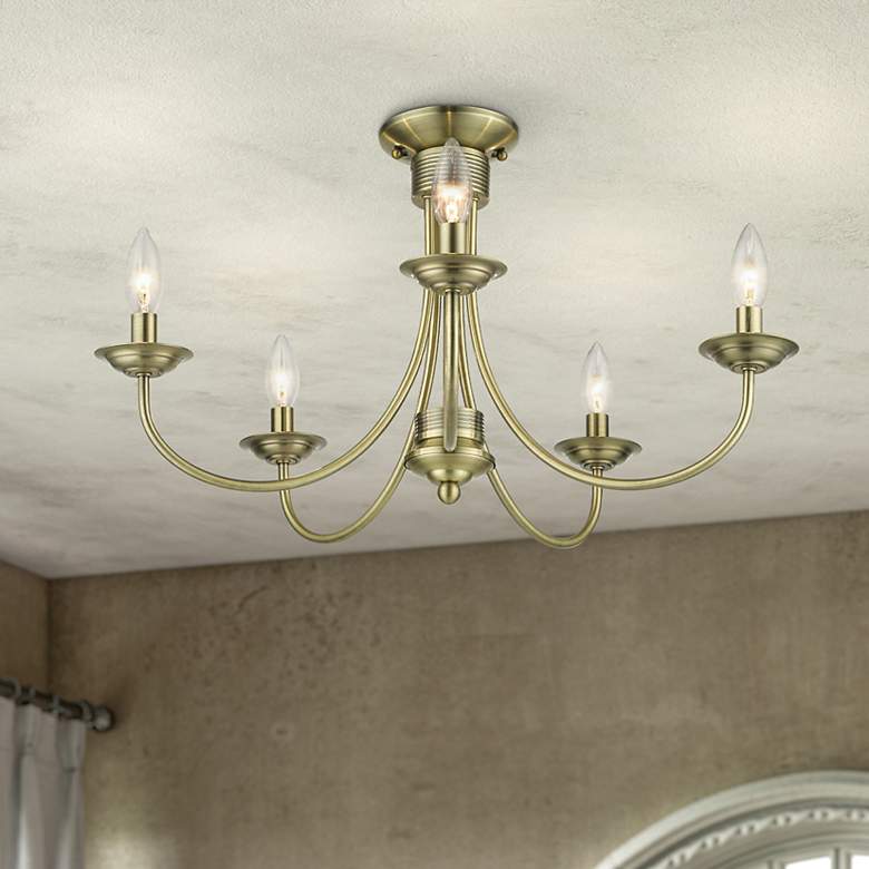 Image 1 5 Light Antique Brass Large Semi-Flush