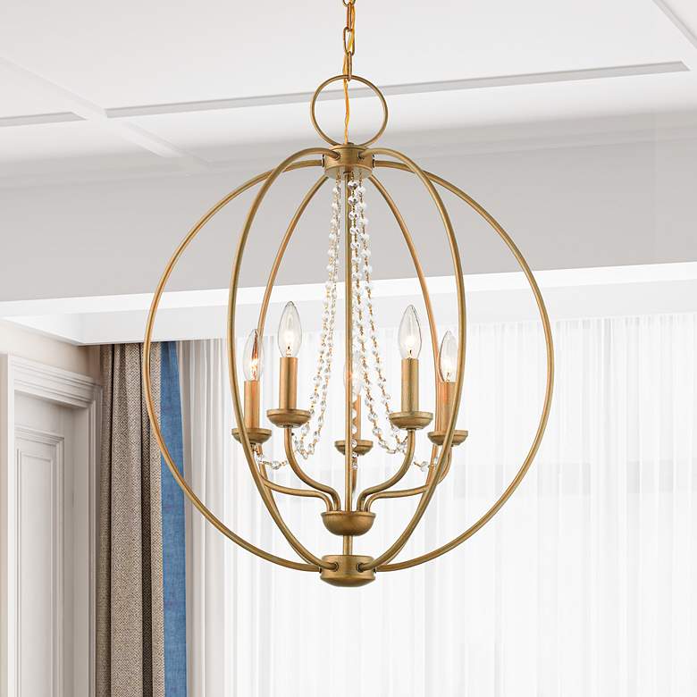 Image 1 5 Light Antique Gold Leaf Chandelier