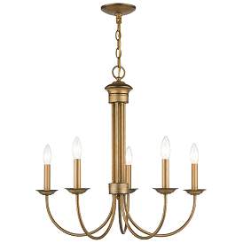 Image1 of 5 Light Antique Gold Leaf Chandelier