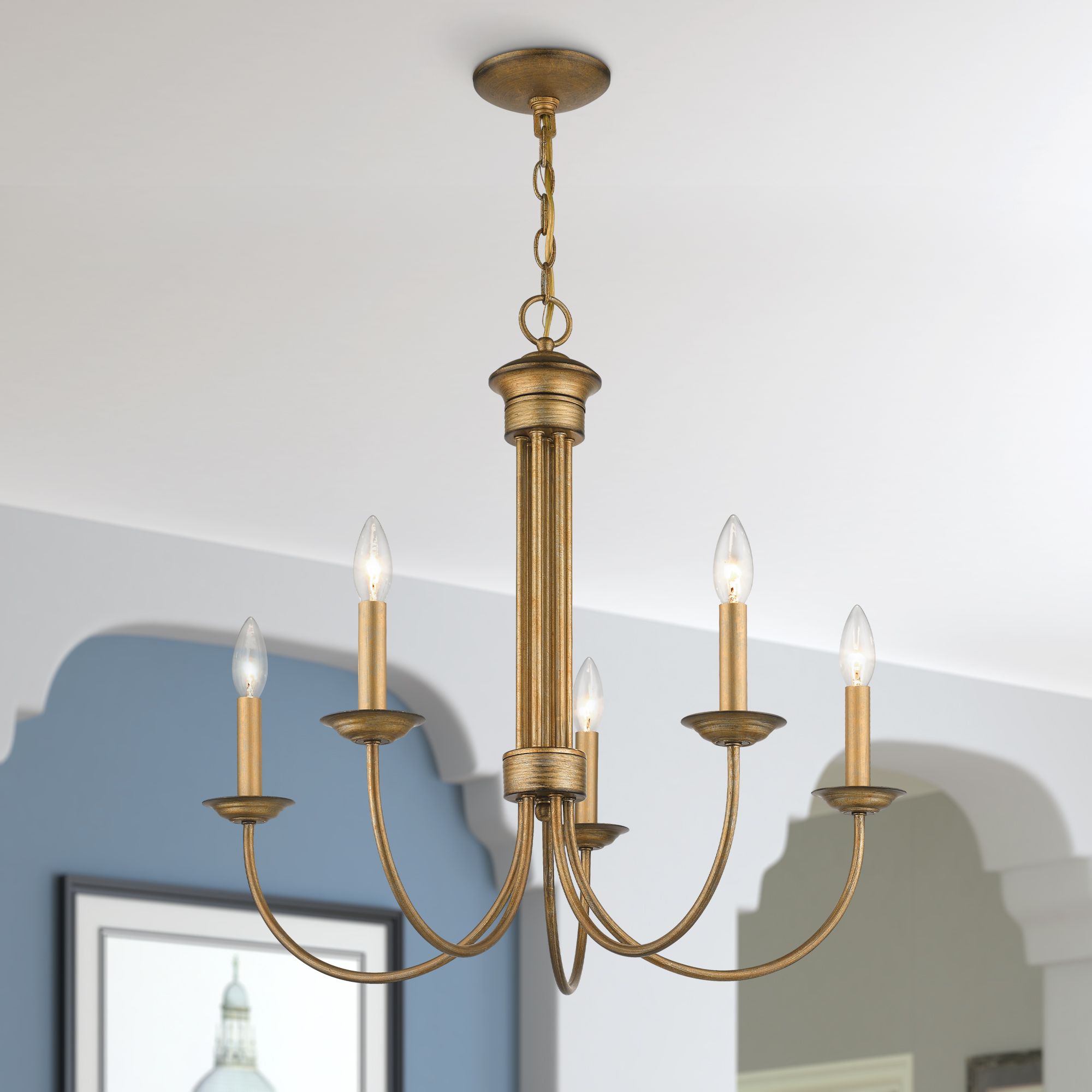 5 Light Antique Gold Leaf Chandelier