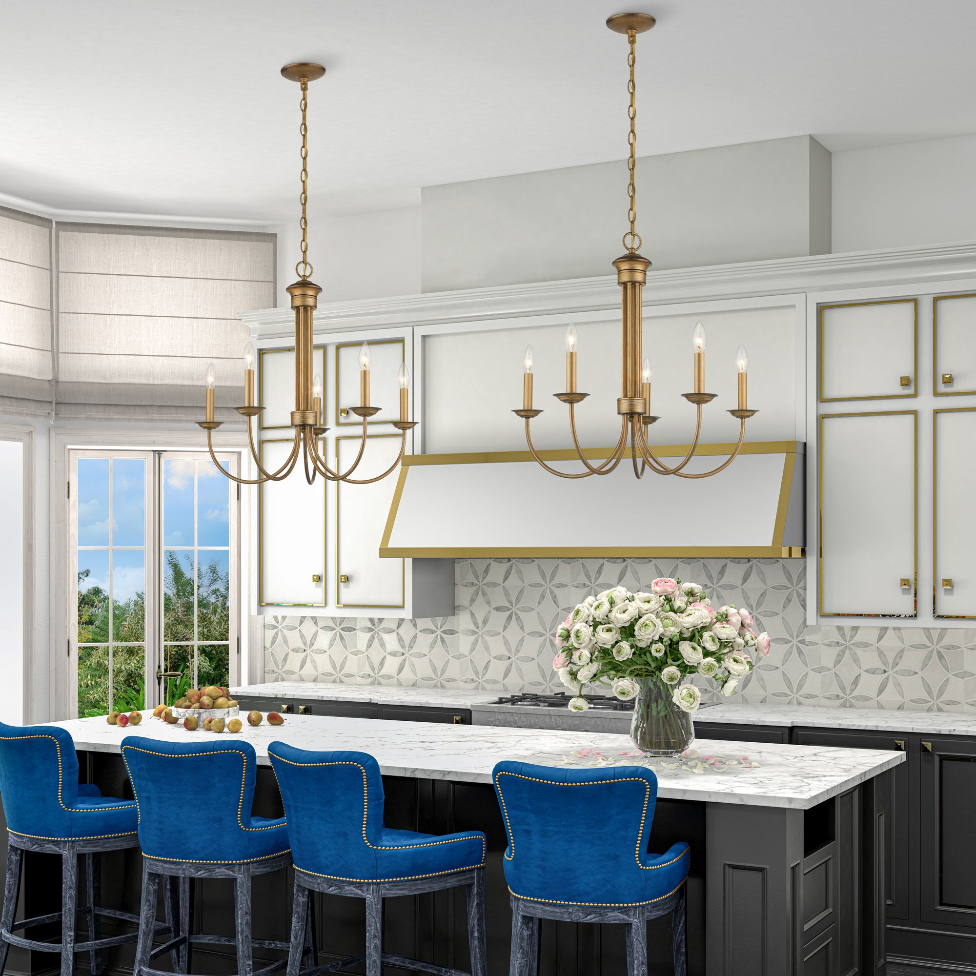 5 Light Antique Gold Leaf Chandelier